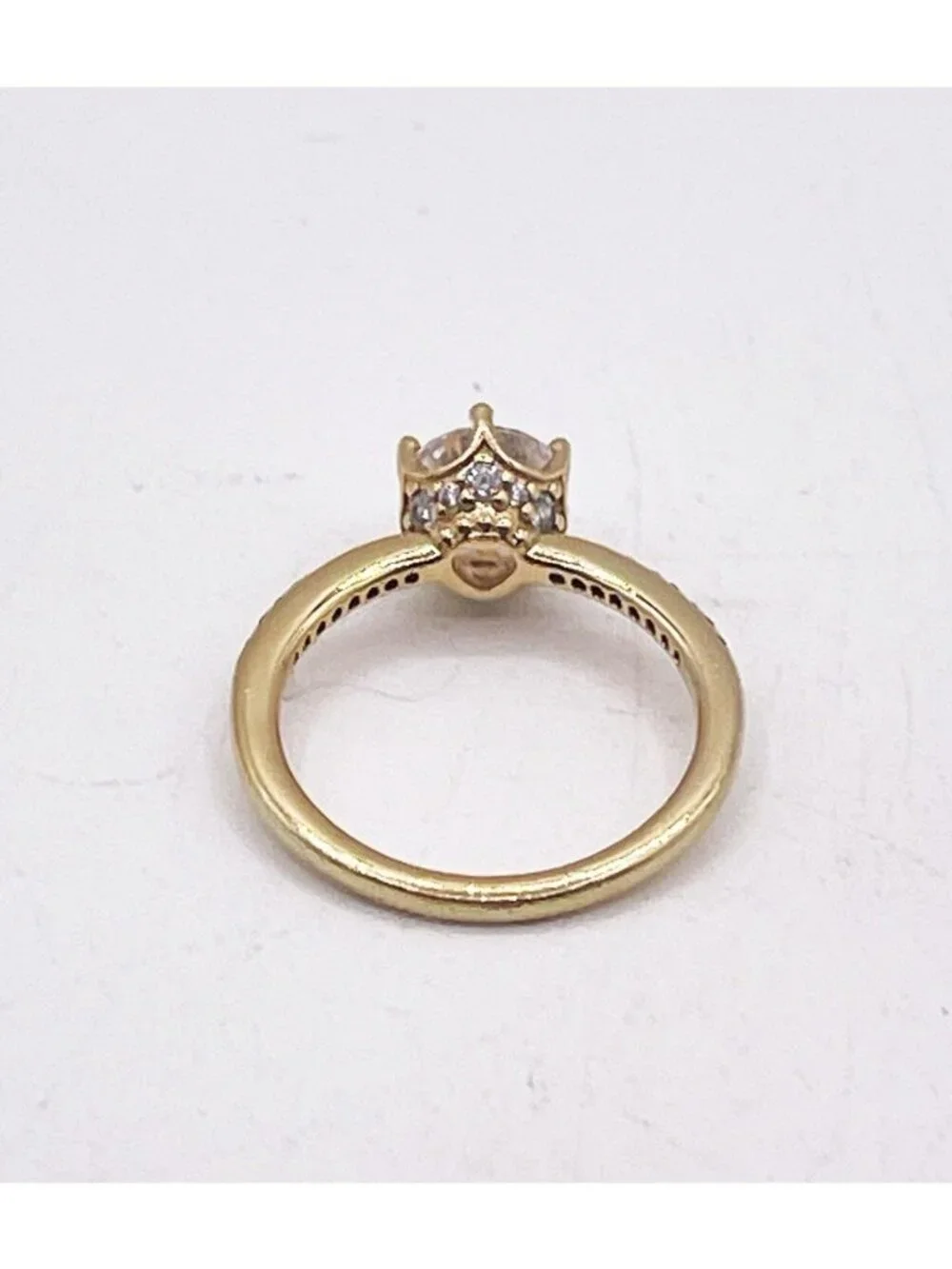 Pandora Clear Sparkling Crown Solitaire Ring Gold Plating Size 4.75